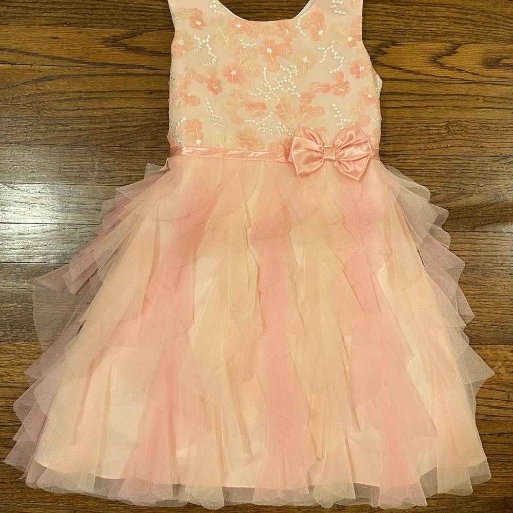 Jona Michelle Peach Floral Kids Dress